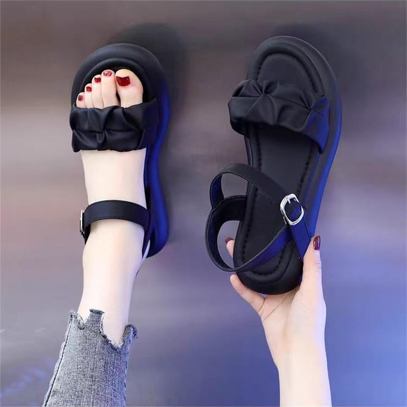 Fairy Style Sandals Women's 2025 New Summer Wear with Skirt One Word with Sandals Soft Sole Beach Shoes Open Toe
