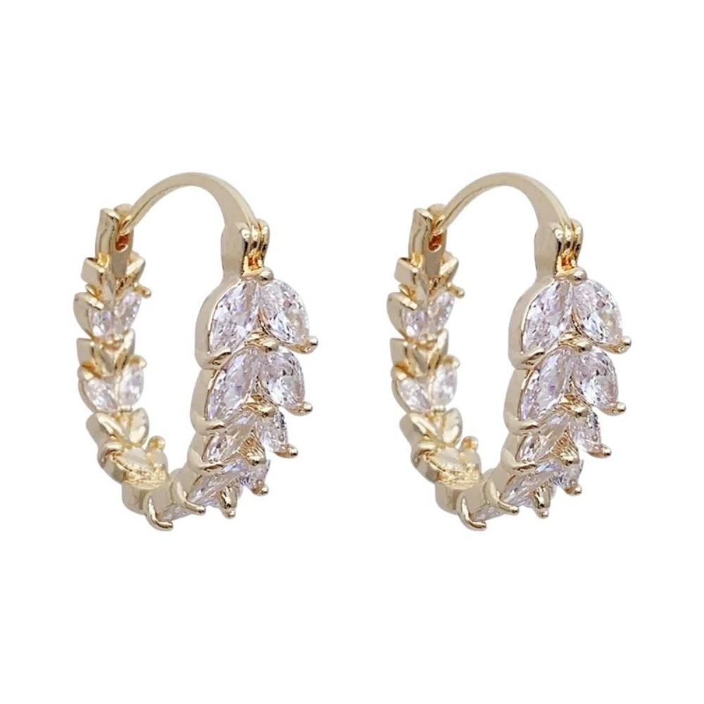 Korean Luxury Gold Color Sparkling Zircon Ear of Wheat Hoop Earrings for Women Wedding Party Daily Wear Exquisite Jewelry Gifts