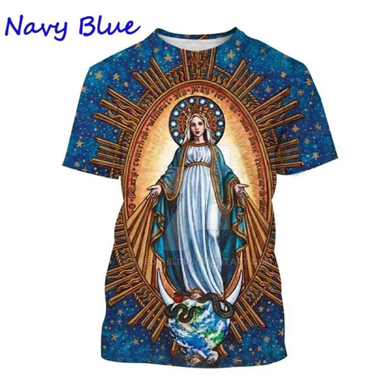 Virgin Mary T Shirt 3D Print Goddess Of Mercy T-Shirt For Men Women Christian Blessed Jesus God Tee Tops Short Sleeve Streetwear