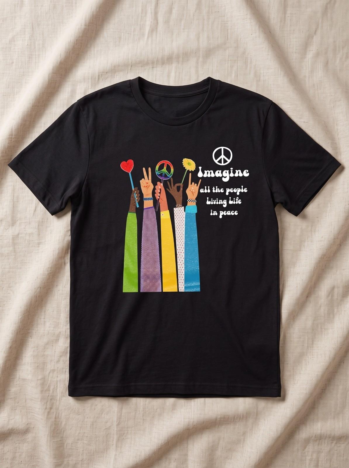 Imagine All The People Living Life In Peace Shirt - Beatles John Lennon Hippie Unisex T-Shirt S