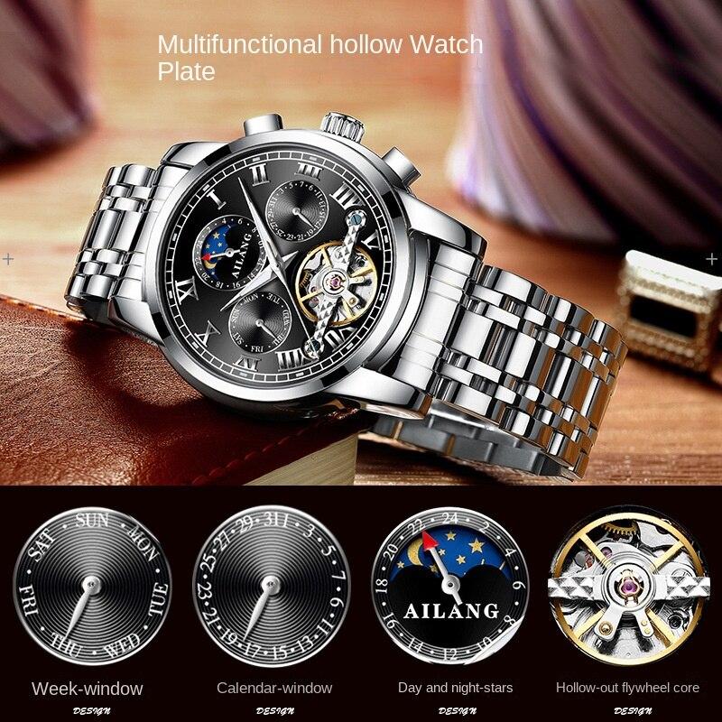 AILANG Neue Business Tourbillon Hohl Vollautomatische Mechanische Uhr Herrenuhr Wasserdichte Herrenuhr