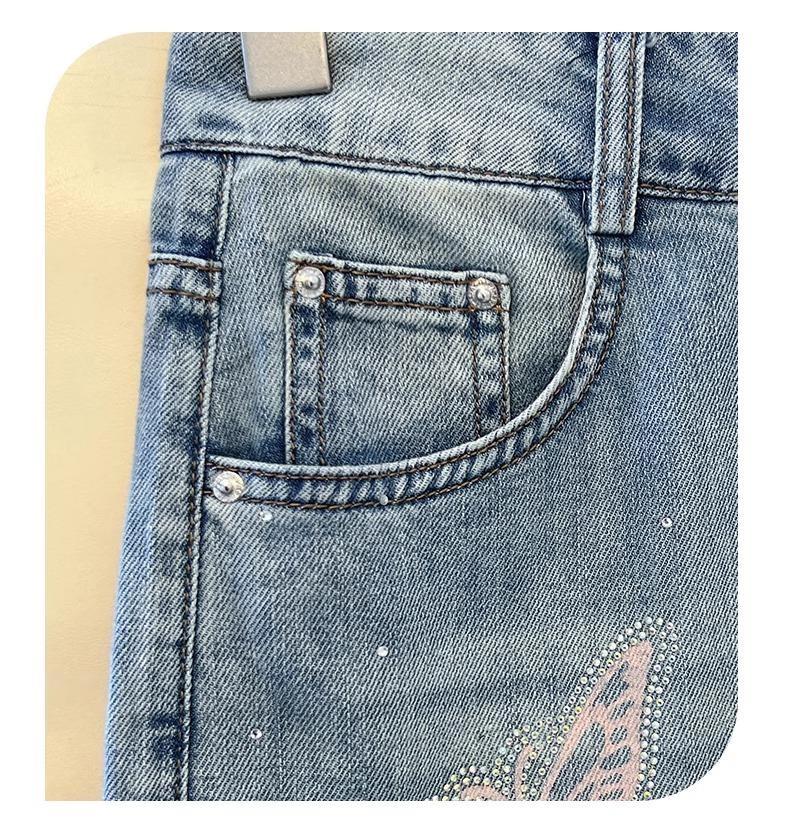 Women's Rhinestone Butterfly Embroidered Straight-Leg Jeans - 2026 Spring Versatile Slimming Casual Pants