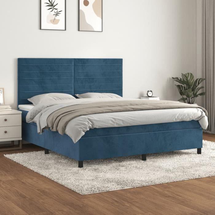 3143101 vidaXL Divan Bed and Mattress Dark Blue 180x200cm Velvet