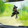 1Pc Witch Riding Broom 2D Flat Car Rearview Mirror Hanging Ornament, Suitable for Keychains, Cars and Backpacks Decorations