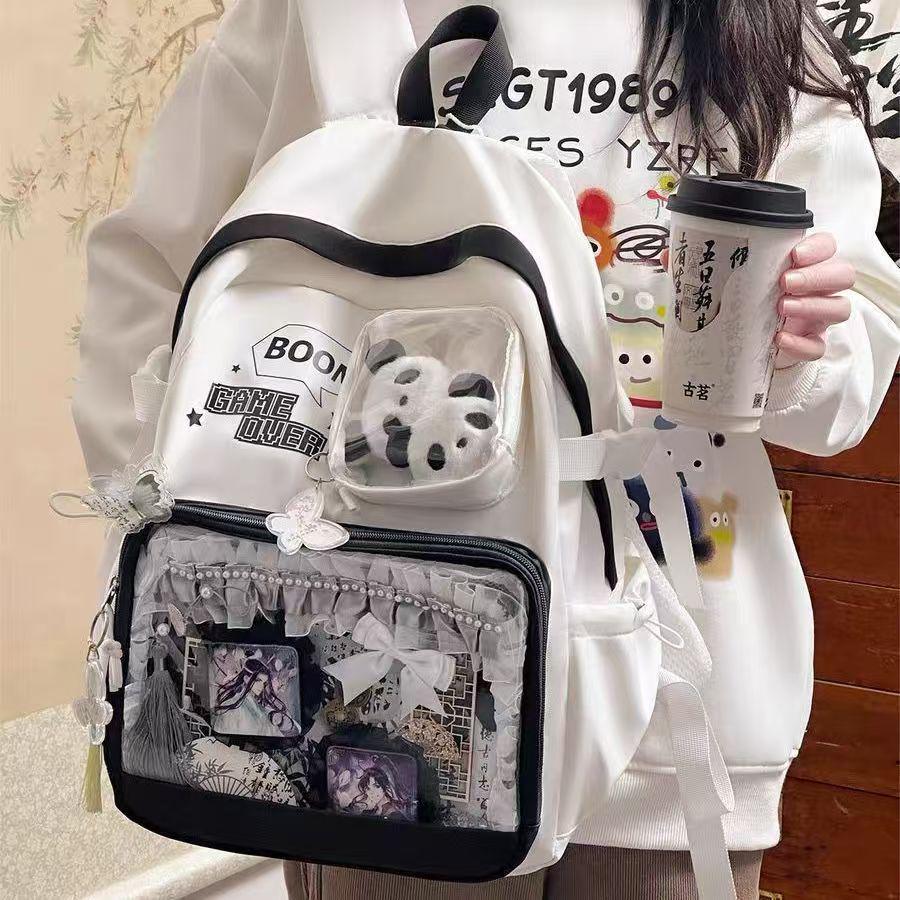 Großes Kapazitäts-Anime-Ita-Rucksack für Mittelschüler - Transparentes Knopfdesign