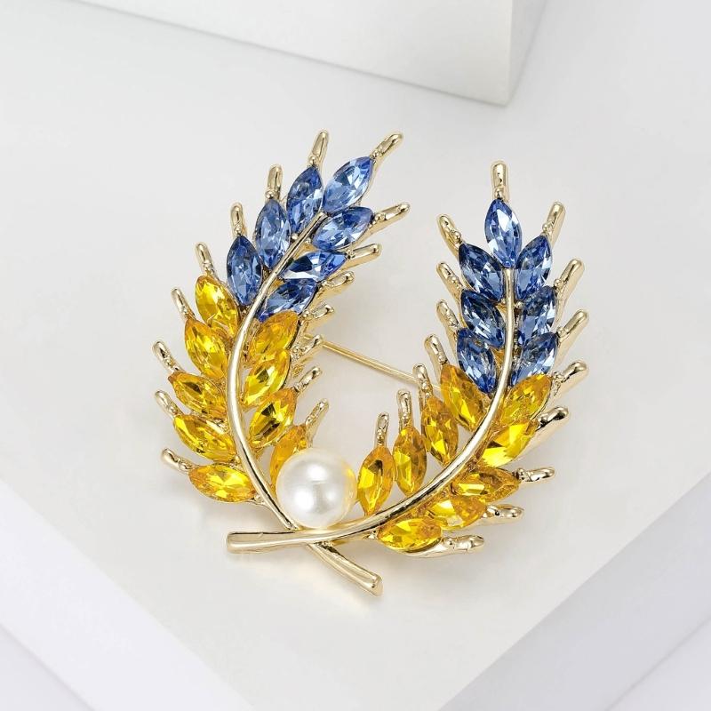 Elegant Wheat Sheaf Brooch Pin Exquisite Wheat Ear Lapel Pin Embellished with Sparkling Stones for Women Girls