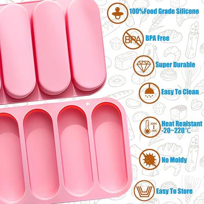 Stampo per Panini Hot Dog, Stampo in Silicone per Panini Hot Dog, Stampo Antiaderente per Panini Hot Dog a 4 Vaschette, Formine per Pane, Teglia da Forno per Mini Baguette Croccanti