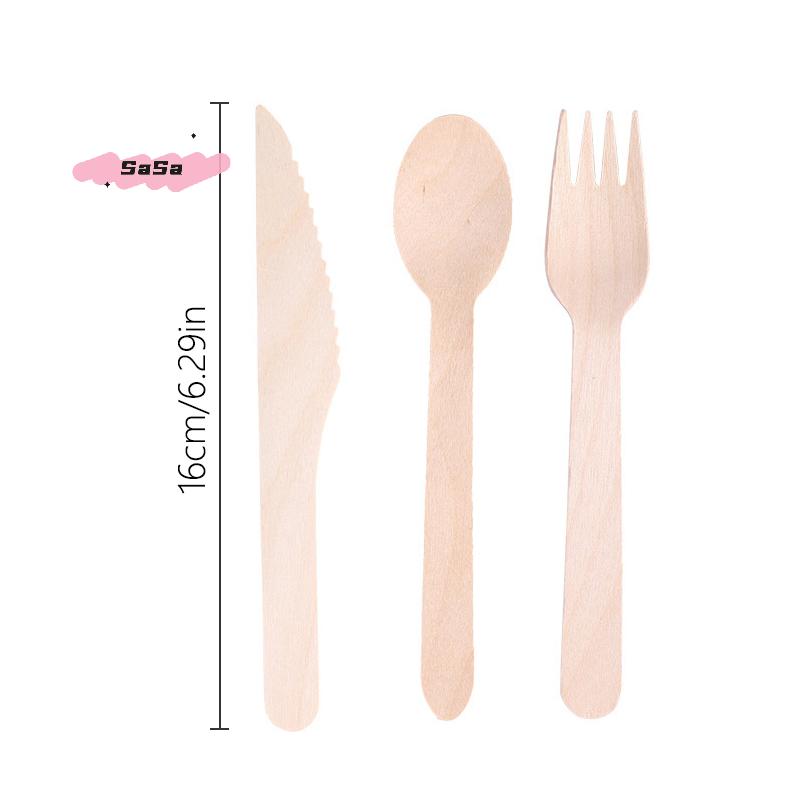 100Pcs Disposable Wooden Cutlery Set with Spoon Fork Knife for Party Ice Cream Yogurt Dessert High-Quality Tableware Pack