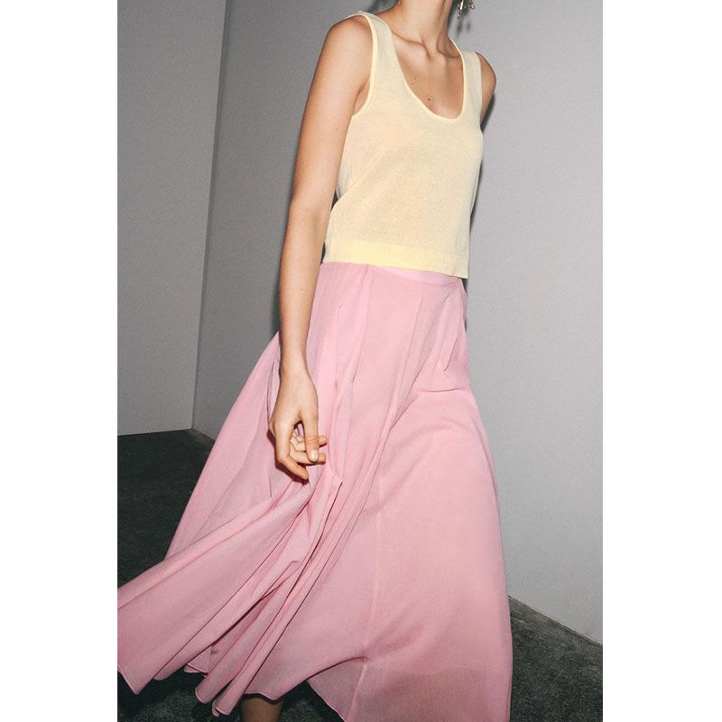 Summer New Product Women's Clothes American Minimalist Style Casual Plain Stitch round Neck Sleeveless Plaid Thin Top 3519039