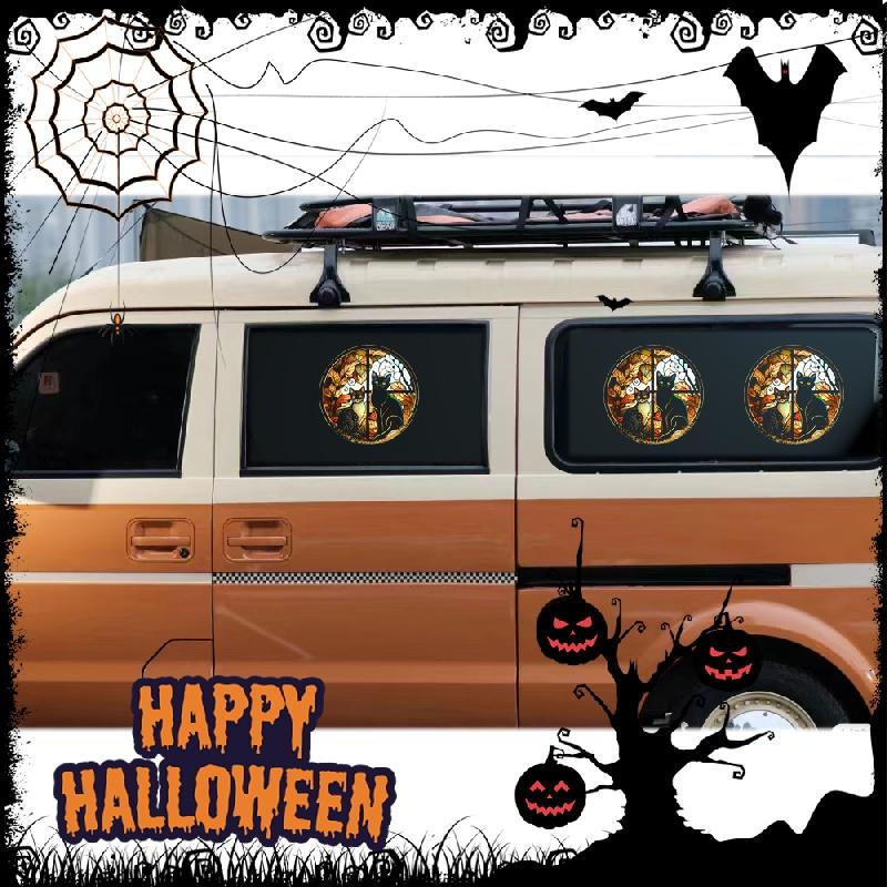 Scary Cat Halloween Decorative Static Cling Glass Sticker, Window Party Decoration Wall Car Sticker Window Decoration#47