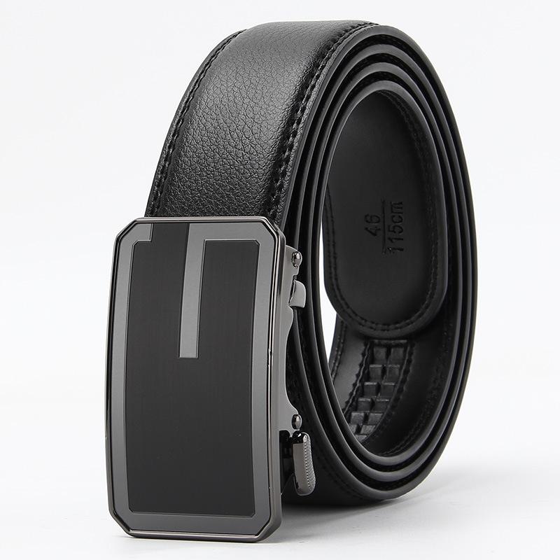 New Men's Real Beef Two Layer Leather Open Edge Wear Automatic Buckle Belt Imitation Steel Business Casual Men's Belt