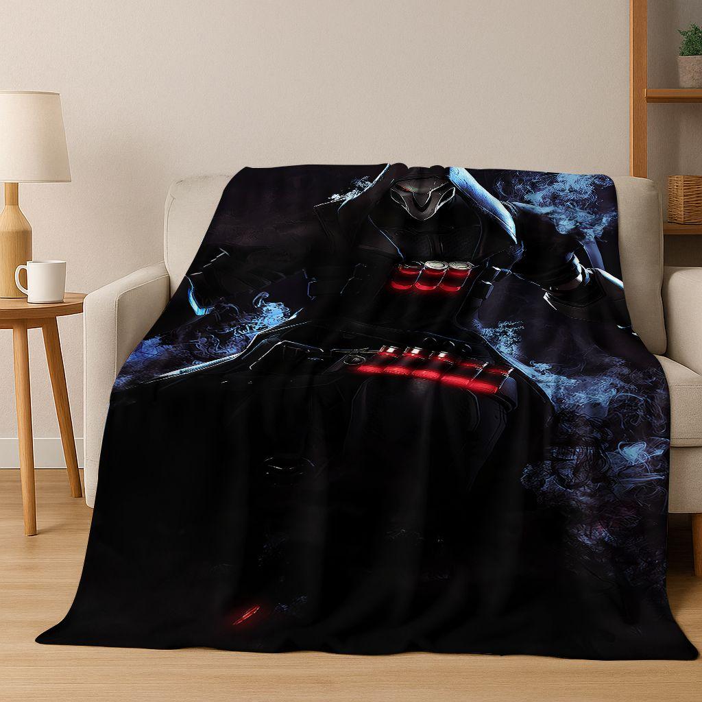 Game OW Overwatch D.VA Mei Reaper Cartoon 3D Flannel Blanket,Cozy Soft Throw Blanket for Home Bedroom Bed Sofa Picnic Cover Gift