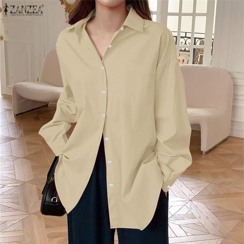 

ZANZEA Женская повседневная блузка с отложным воротником и длинными рукавами 5XL хаки