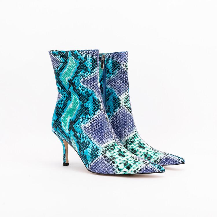 Moda 2025 Nowy Duży Rozmiar 45 Jesień Zima Kobiety Krótkie Botki 6,5cm Wysoki Obcas Krótki Plusz Czarny Czerwony Wężowy Botki do Kostki Markowe Buty Damskie