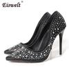 Scarpe Sexy con Tacco Alto Nero Oro Lusso Strass Matrimonio Festa Donna Eleganti Pumps