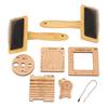 8PCS Set Wooden Knitting Gauge Wool Brush Set Wool Felting Brush and Knitting Measure Tool Kit