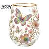 Buntes Schmetterlingsglas Handbemalter Glasbecher, Eiförmige Tasse mit Goldrand, Klarer Bleifreier Sicherer Trinkbecher für Tee Kaffee Wein