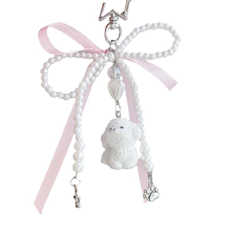 Fashionable Bows Tie Ribbon Keychain Imitation Pearls Beaded Bowknot Keyring Colorful Butterfly Knot Key Chain Ornament