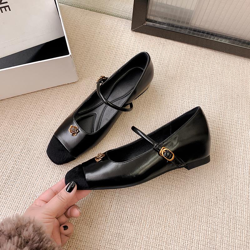 

Женские туфли Мэри Джейн из коровьей кожи на весну/осень 2025 года - Внутренний лифт, ремешок, французский стиль 37 чёрный