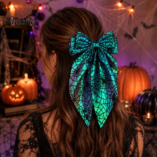 Fashionable Hair Bows for Dates Halloween Bow Clip Women Girls, Spider Web Barrettes Satin Ribbon Clips, Large Bowknot Accessories Cosplay Party