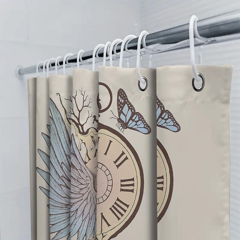 Vintage Clock Butterfly Shower Curtain Gothic Steampunk Floral Washroom Decor Backdrop Artistic Pattern Home Textile Bathroom Ac