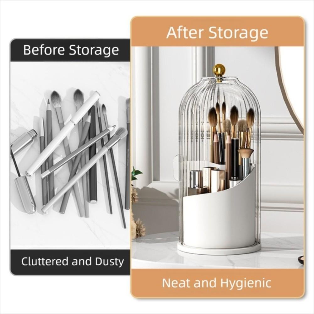 360° Rotating Makeup Brush Holder With Lid Dustproof Eyebrow Pencil Storage Box  Bathroom