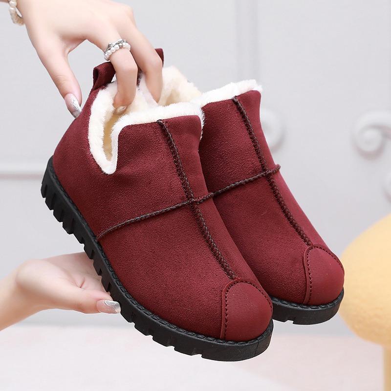 Snow boots women's winter warm hairy flat ankle boots outdoor one-pedal lightweight comfortable shoes medium old cotton shoes