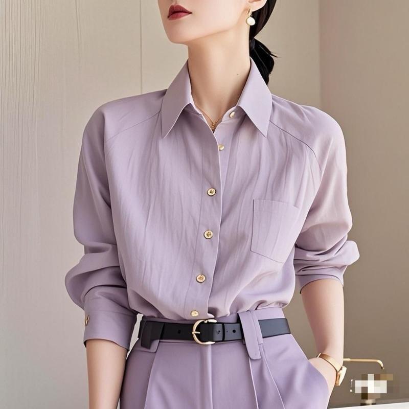 French Simple Versatile Polo Collar Long-sleeved Women Autumn Professional Temperament Bottoming Shirt