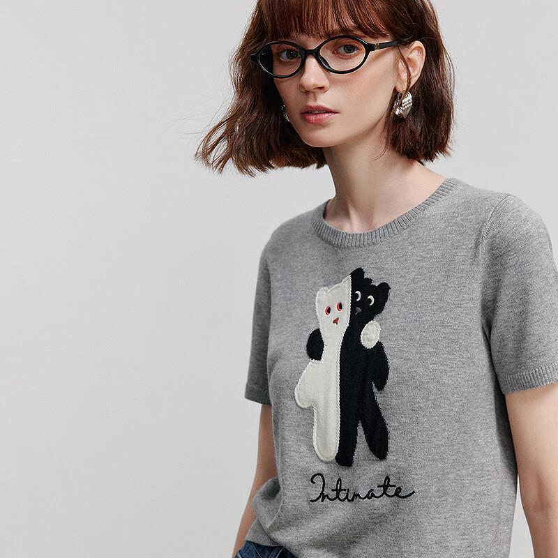 Chuyu Women's 2025 Summer Cartoon Applique Wool Blend Short Sleeve T-Shirt