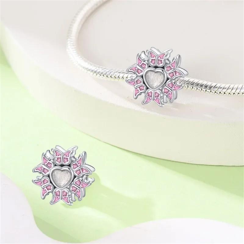 925 Silver Classic Purple Retro Heart Shape Lotus Angel Pattern Charms Beads Fit Necklace Bracelets Pendant DIY Jewelry
