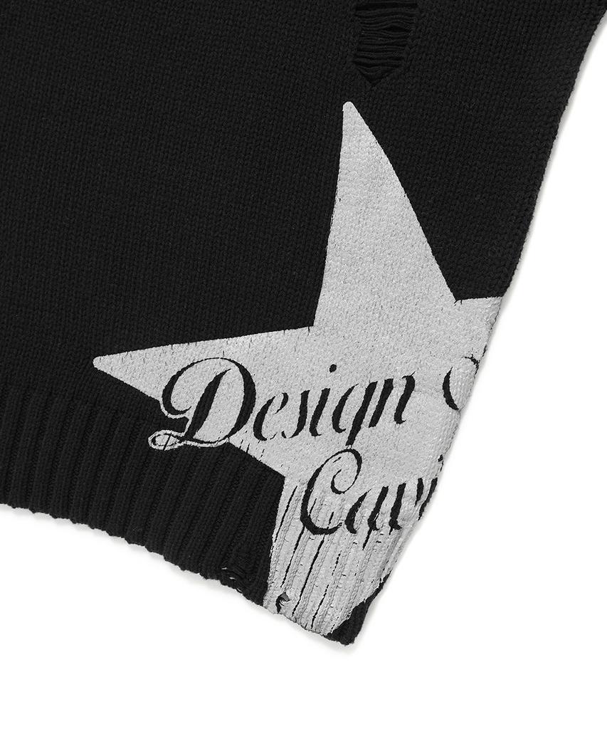 CAVISH W Damaged Star Knit Crewneck Black(Cv2Dffk601A)
