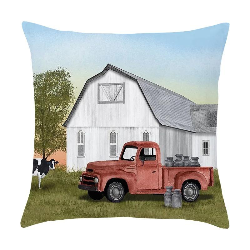 Car Living Room Sofa Cushion Cover Luxury Home Decor Pillow Cover Farm Garden City Seascape Print