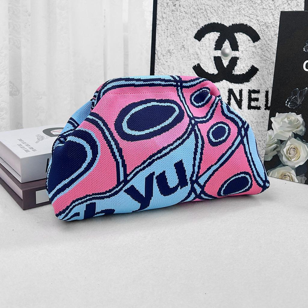 Knitted bag, striped clutch bag, women's flying woven clouds, versatile temperament, portable cosmetic bag, large capacity