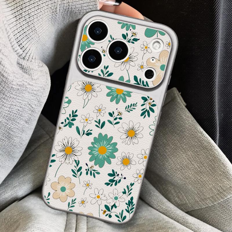 Cartoon Daisies Flower Pattern Leather Lanyard Case For iPhone 18 Pro Max Hybrid TPU+PU Anti-skid Soft Cover For iPhone 17 16 15 14 13 Pro Max