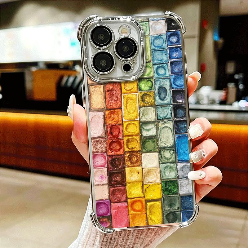 Watercolors Set Paint Palette Plating Phone Case For Iphone 16 17 Pro Max Air 16E 14 15 Plus 12 13 Mini Anti-Fall Airabag Cover