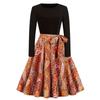 Autumn and Winter New Retro Women's Clothing Round Neck Long-sleeved Black Spelling Print Pendulum Dress