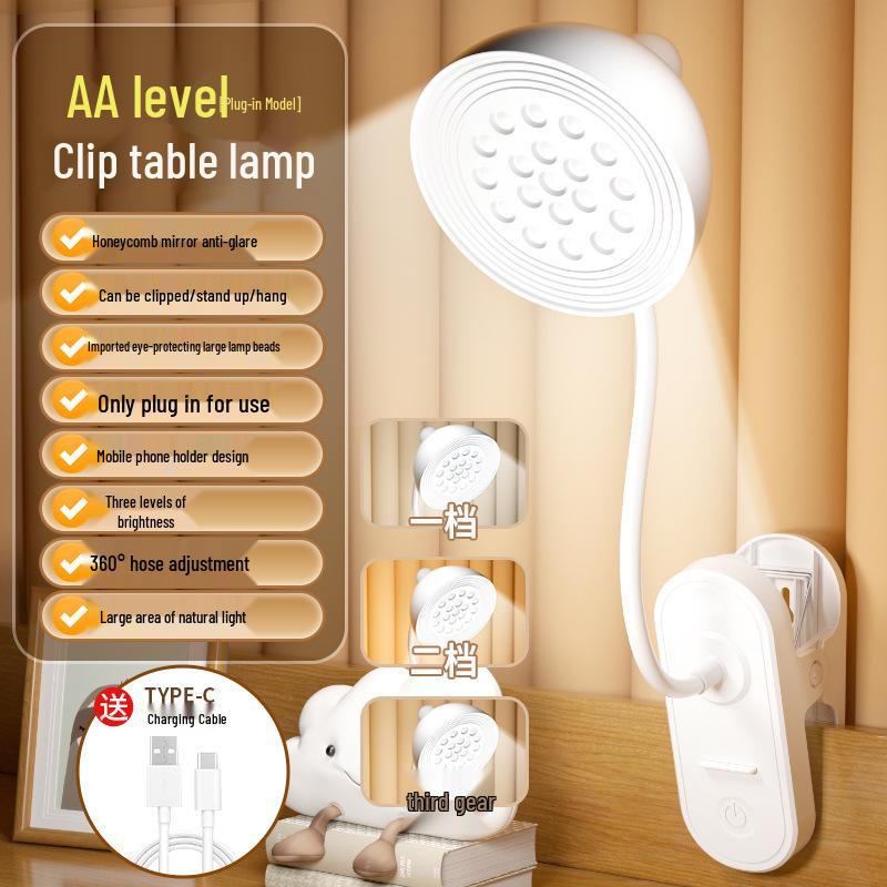 LED Desk Lamp with Flexible Hose and Clip, Dual Power Options for Student Reading