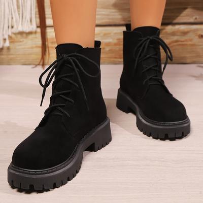 Mode Retro Wildlederimitat Plateau Stiefeletten Damen Herbst Winter Übergröße Schnürstiefeletten Mujer Komfort Dicke Sohle Stiefel Frau