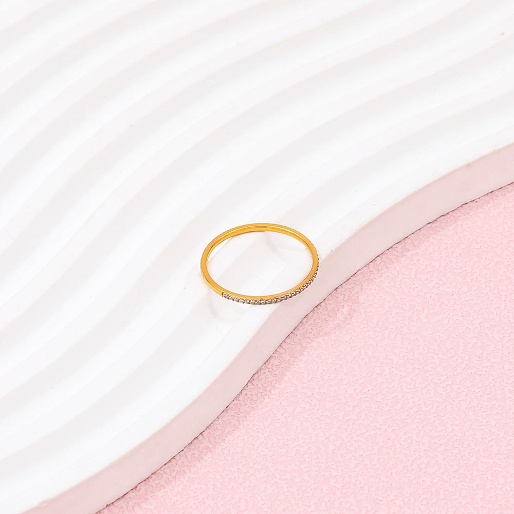 18K PVD Gold Plated Stainless Steel Rings Tarnish-Free Waterproof Simple Dainty CNC CZ Pinky Micro Pave for Party Fine Jewelry