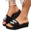 Women's Fashion Plus Size Platform Slide Sandals with Pearl Embellishments Thick Sole Casual Beach Footwear