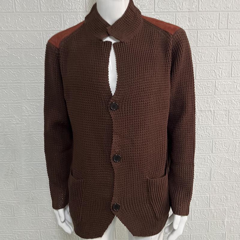 2025 Autumn/Winter Men's Slim Fit Cardigan Sweater with Turn-Down Collar in Plus Sizes - European and American Style.