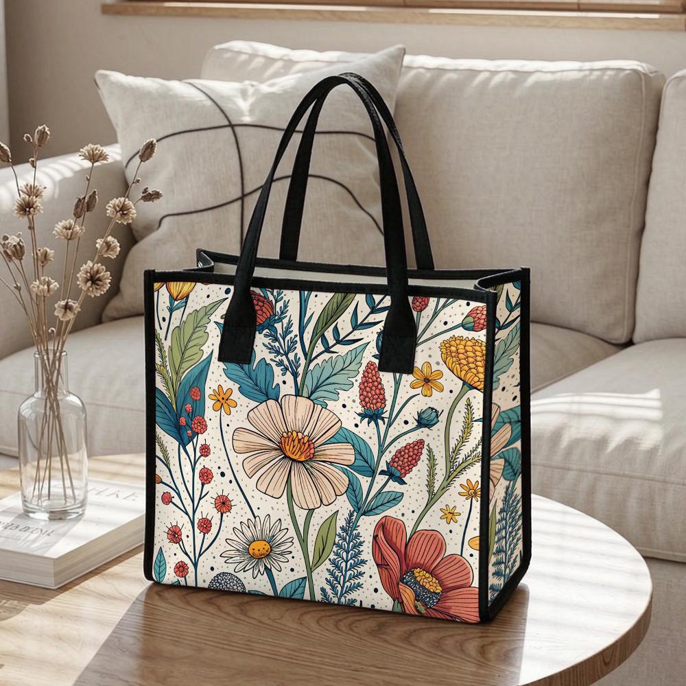 Vintage Floral Print Women Tote Bag Casual Daily Shoulder Bag for Shopping Outdoor