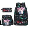 Large Capacity Schoolbag with Shoulder Strap; Student Three-piece Pencil Case Set