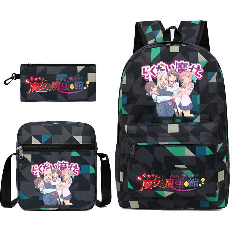Large Capacity Schoolbag with Shoulder Strap; Student Three-piece Pencil Case Set