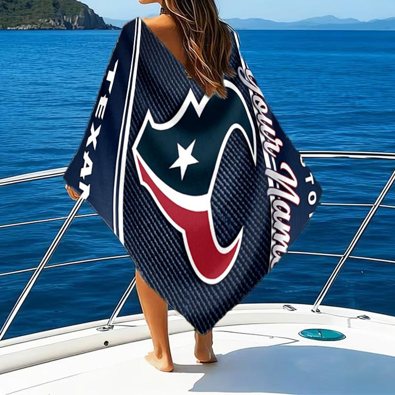 Custom Name Beach Towel Basketball Texans Logo Beach Towel, Soft Microfiber, Gift for Her/Him, Birthday, for Pool, Beach, Travel, Fan Gifts