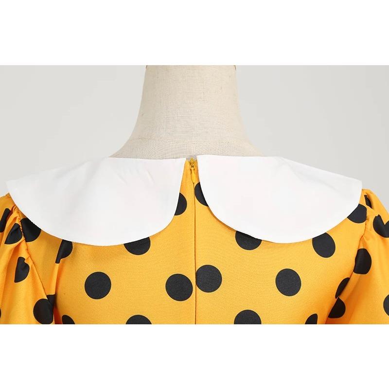 Collar Elegant Women Summer Dress Short Sleeve Dot Vintage Dress A Line Midi Party Sundress
