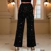 Black Navy Blue Velvet Sequin High-Waist Wide-Leg Party Pants