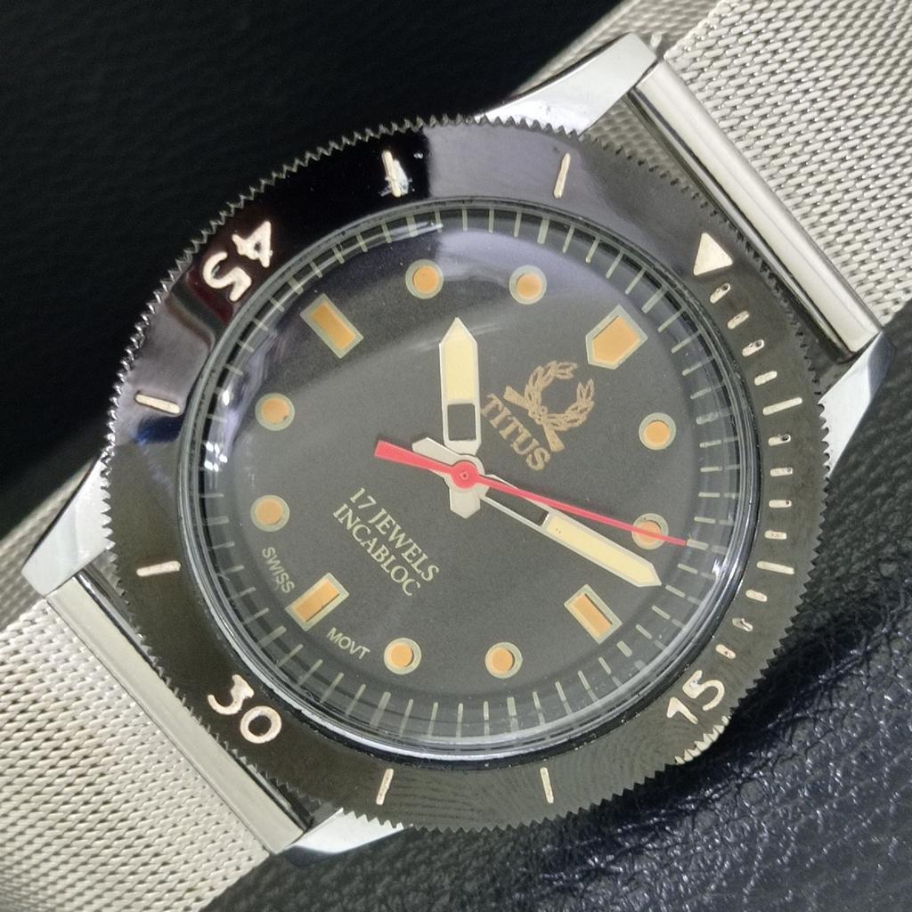KÄSIÜLESKEERATAV VINTAGE TITUS SWISS MEESTE PÖÖRLEV BEZEL MUSTA NUMBRILAUAGA KELL a700261-5 R202-a700261