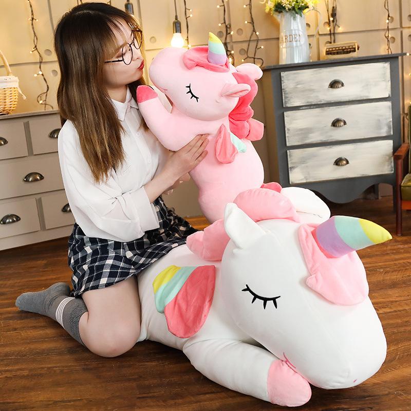 Cute Rainbow Horse Pillow Unicorn Doll Large Ragdoll Sleeping Pillow Ins Girl Heart Doll