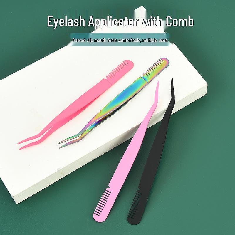 Stainless Steel Eyelash Curler with Fine Tip Tweezers & Eyebrow Comb